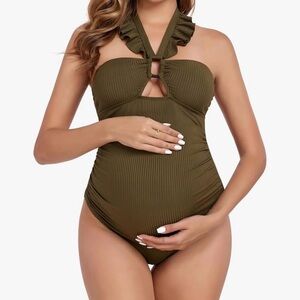 Ruffled Halter One-Piece Swimsuit maternity